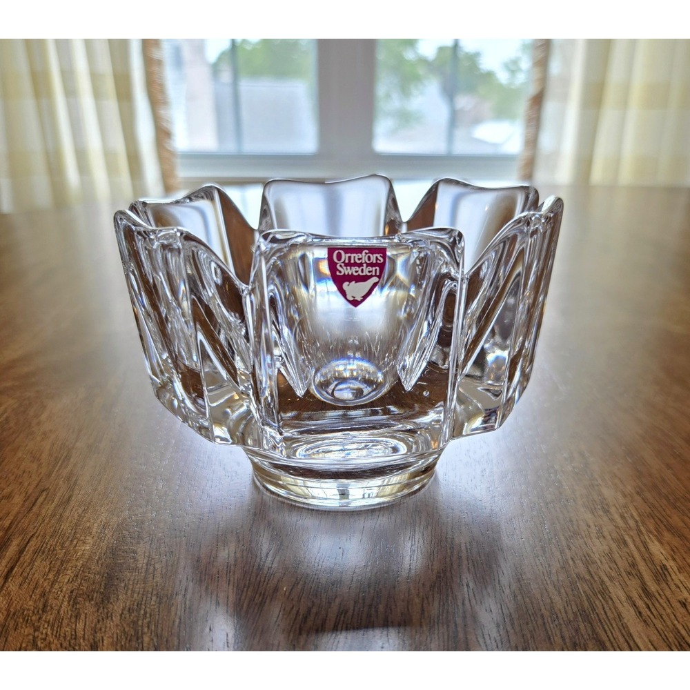VTG (1970s) Orrefors Swedish Crystal "Corona" Line Bowl Signed w/Sticker EUC